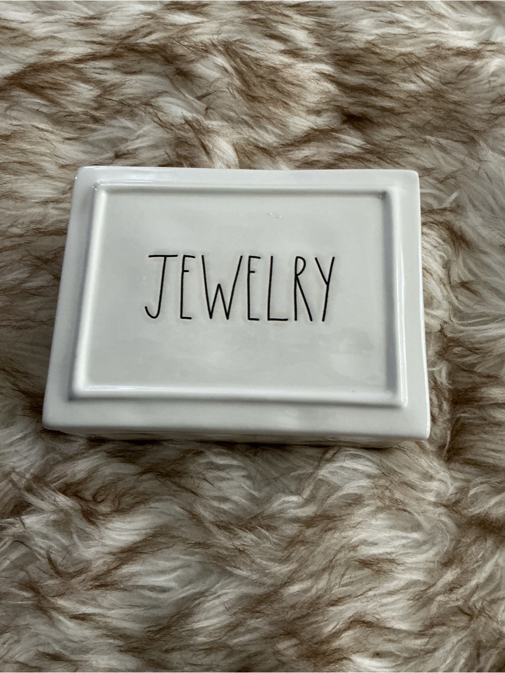 Rae Dunn White Ceramic Jewelry Box with Black Lettering